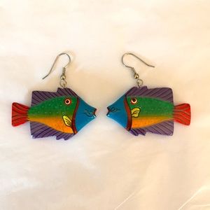 Colorful Funky Art Deco Rainbow Fish Costume Bright Print Earrings NWOT